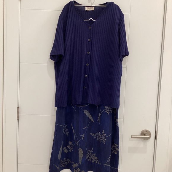 Vintage Blue Floral Skirt & Top Size 16 - Picture 1 of 6